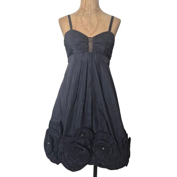 BCBGMaxazria Black Woven Taffeta-Silk Dress Goth Size 2 NEW - Picture 1 of 4